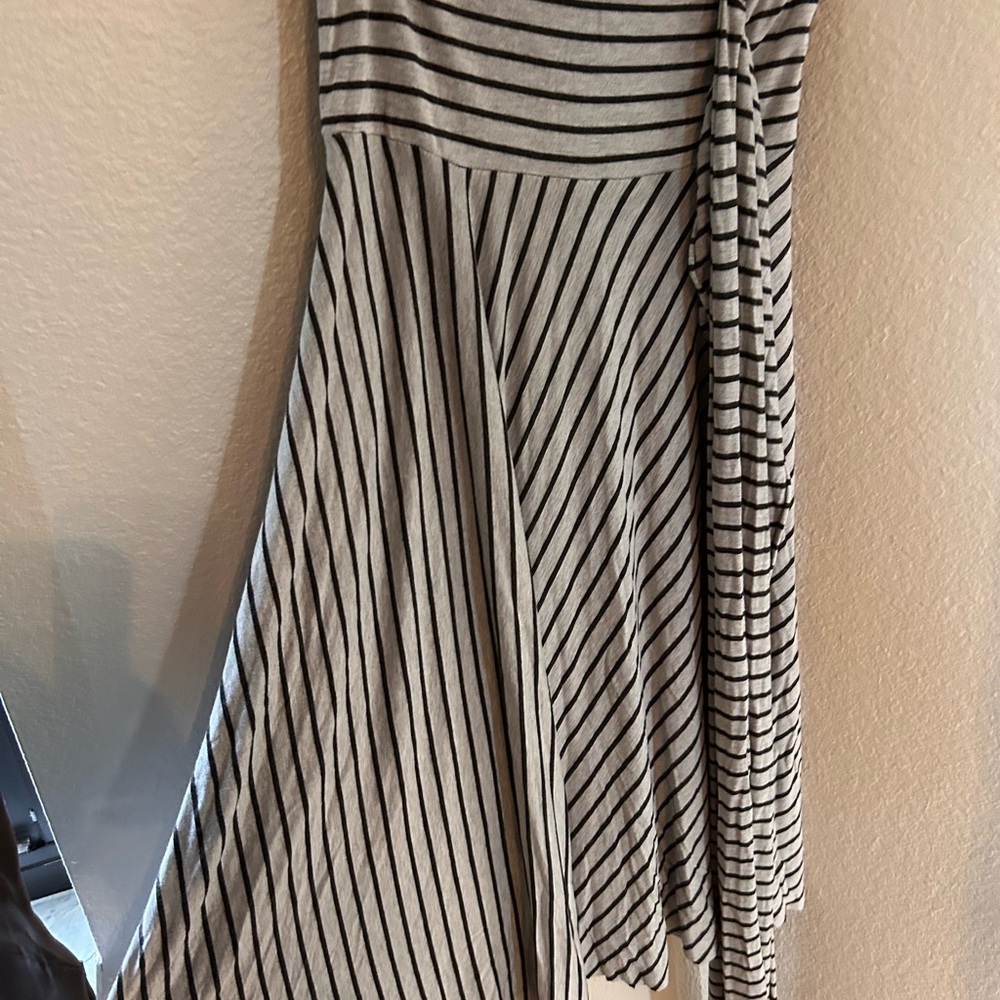 Elan One Shoulder Black and White Striped Dress